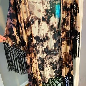 Torrid tie dye fringe kimono